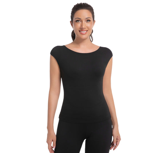 Open Back Workout T-Shirts for Women - Athletic Short-Sleeve Tees, Backless Yoga Tops, Low Back Gym Shirts