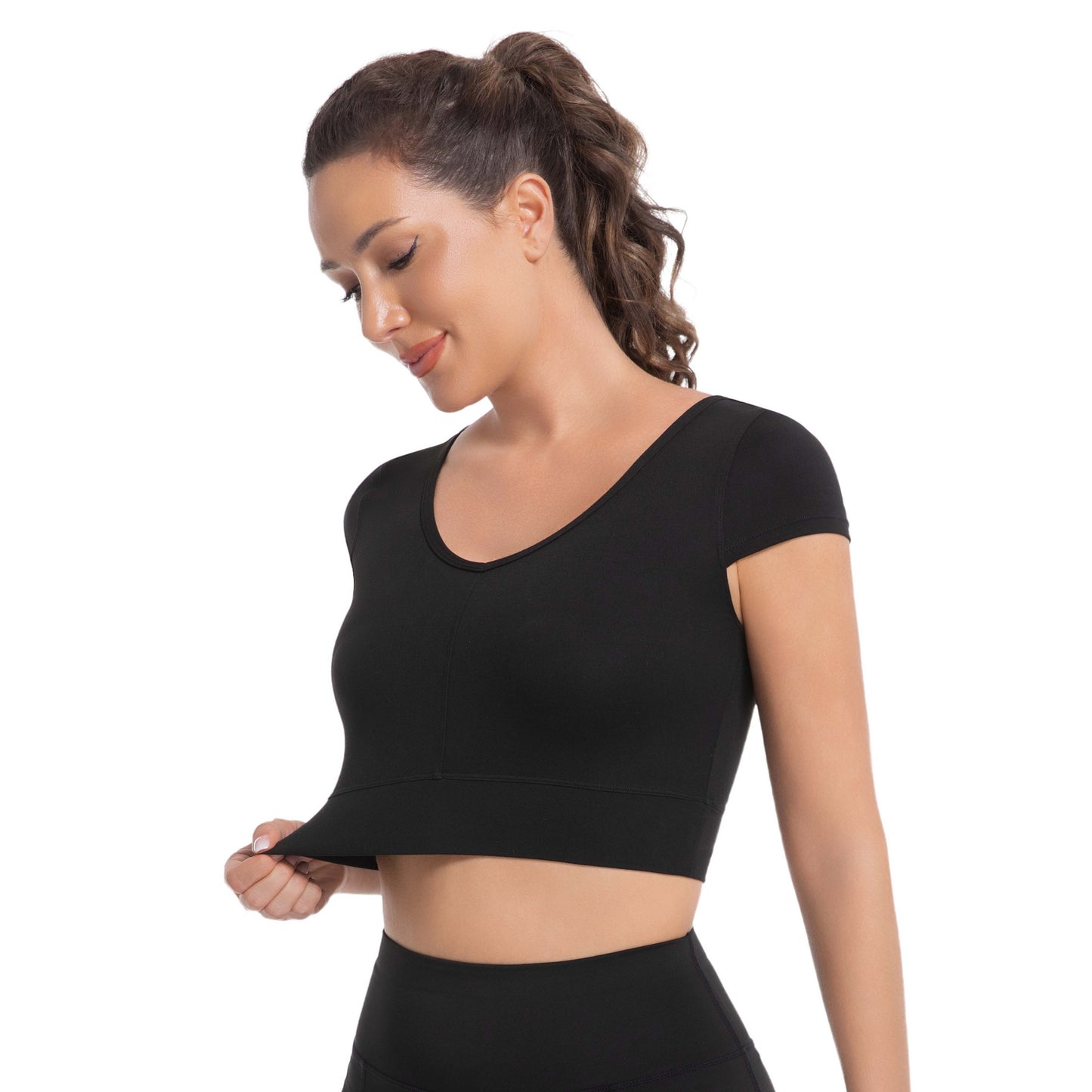 Women's Cross Back Deep V-Neck Slim Fit Stretchy T-Shirt High Elasticity Workout Tops Moisture-Wicking Breathable Yoga Running Gym Wear