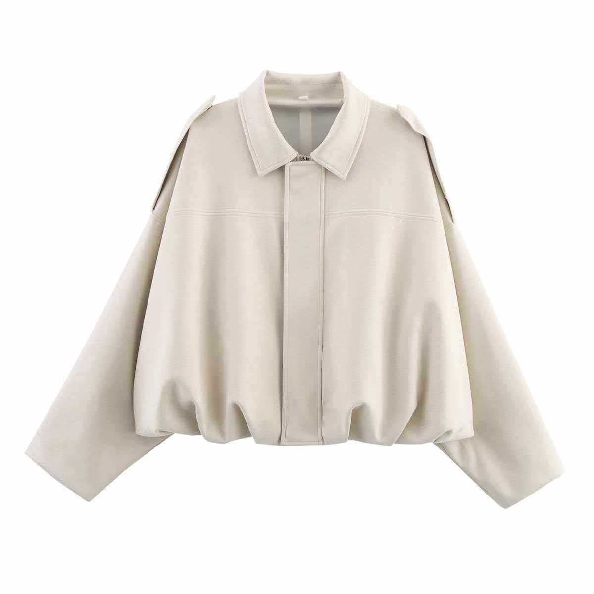 Sunzel Womens Cream Bomber Jacket Zip Up Suede Look Cropped Fall Outerwear Collared Long Sleeve Pilot Jacket with Pockets