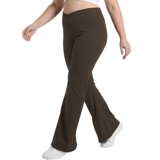 Funidos Plus Size Yoga Flare Pants for Women High V-Waist Tummy Control Pocket Lounge Wide Leg Fitness Athletic Wear