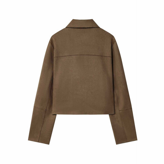 Sunzel Womens Cropped Trench Coat, Cream Camel Colorblock Short Fall Outerwear, Lapel Button Front Dress Coat with Flap Pockets