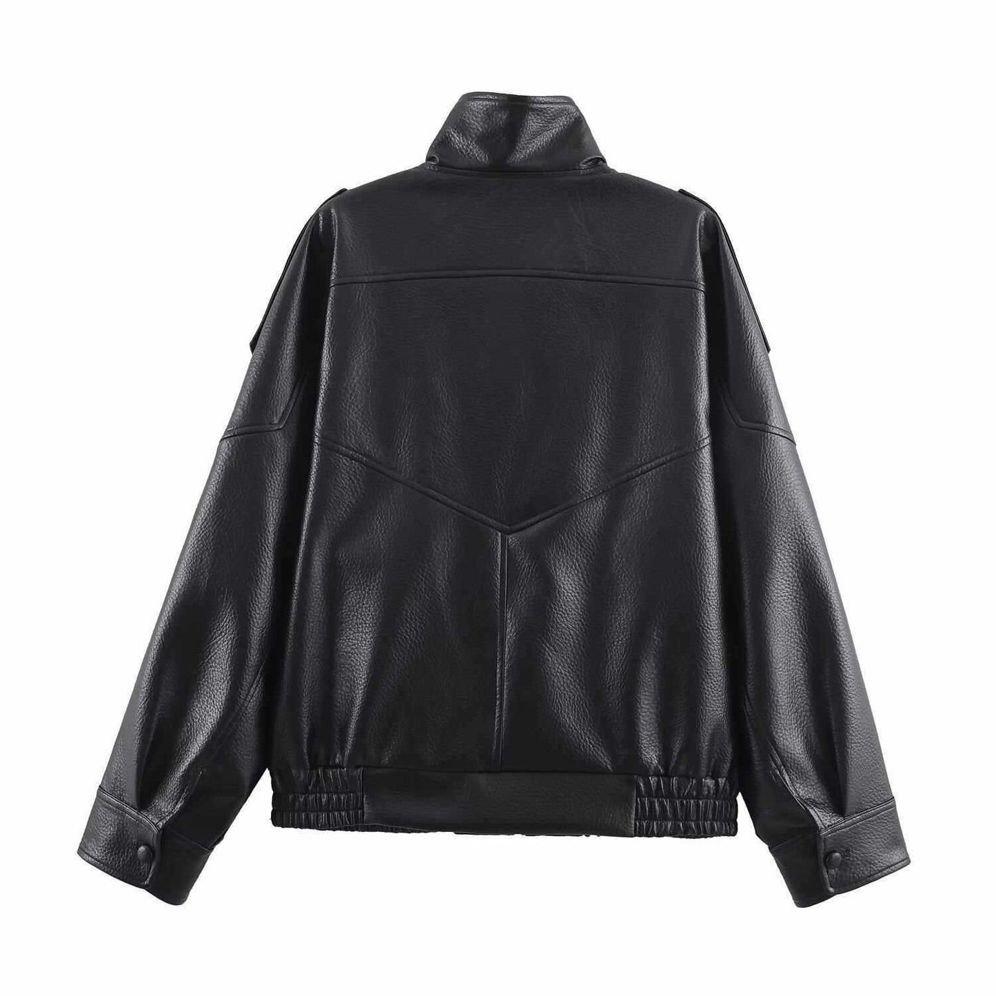 Sunzel Womens Moto Jacket Cropped Bomber Coat Stand Collar Oversized Fall Winter Outerwear with Pockets Smooth Going Out Zip Up