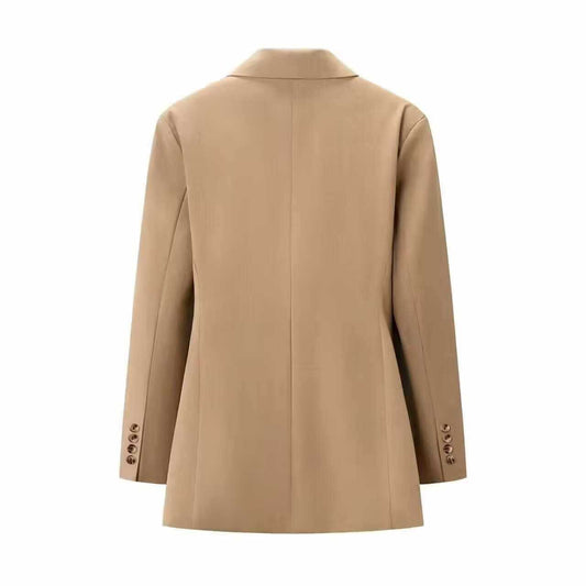 Sunzel Womens Blazer Coat, Camel Double Breasted Slim Fit Dress Coat, Lapel Collar Long Sleeve Office Fall Outerwear