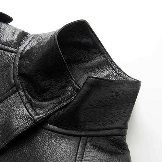 Sunzel Faux Leather Bomber Jacket Women Black Long Sleeve Zip Up Fall Streetwear Moto Coat with Pockets, Smooth Cropped Fit