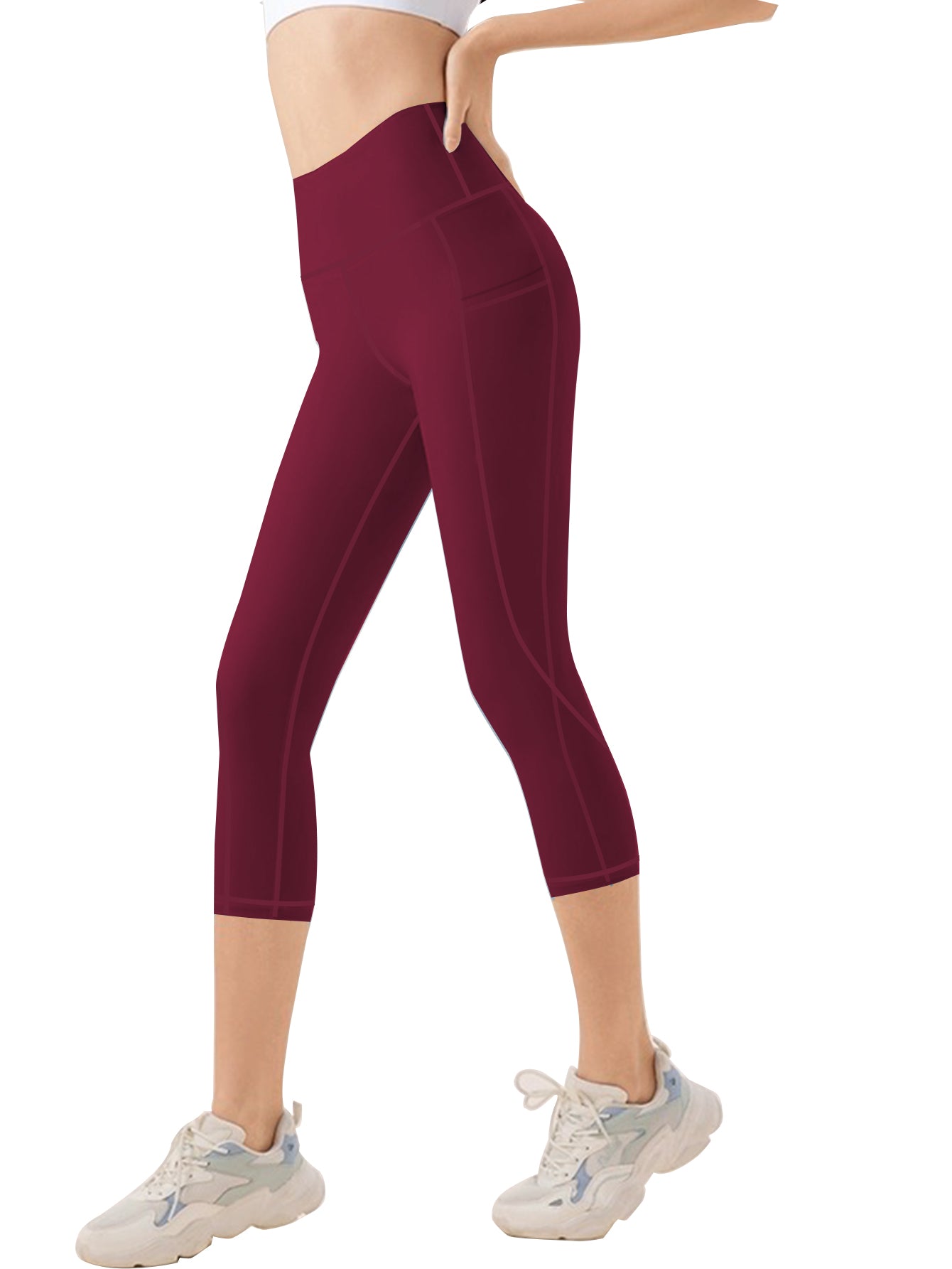 Plus Size Yoga Pants with Pockets High Waist Tummy Control 0XL-5XL Women's Workout Capris