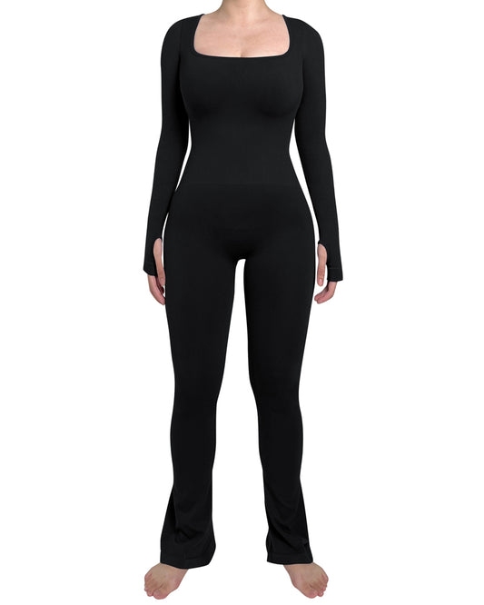 Long Sleeve Flare Jumpsuits for Women Seamless Wide Leg