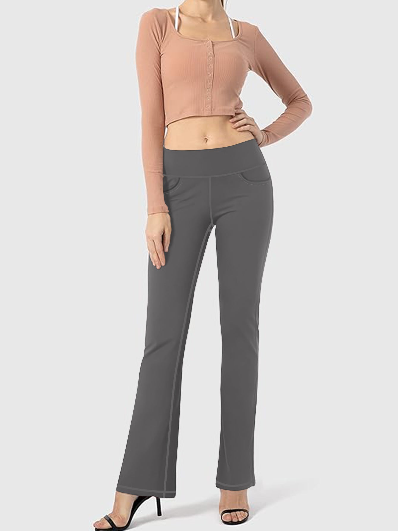 Sunzel High-Waisted Yoga Bootcut Pants with Side Pocket Stretchy Women's Workout Leggings Comfortable Flexible for Gym Running