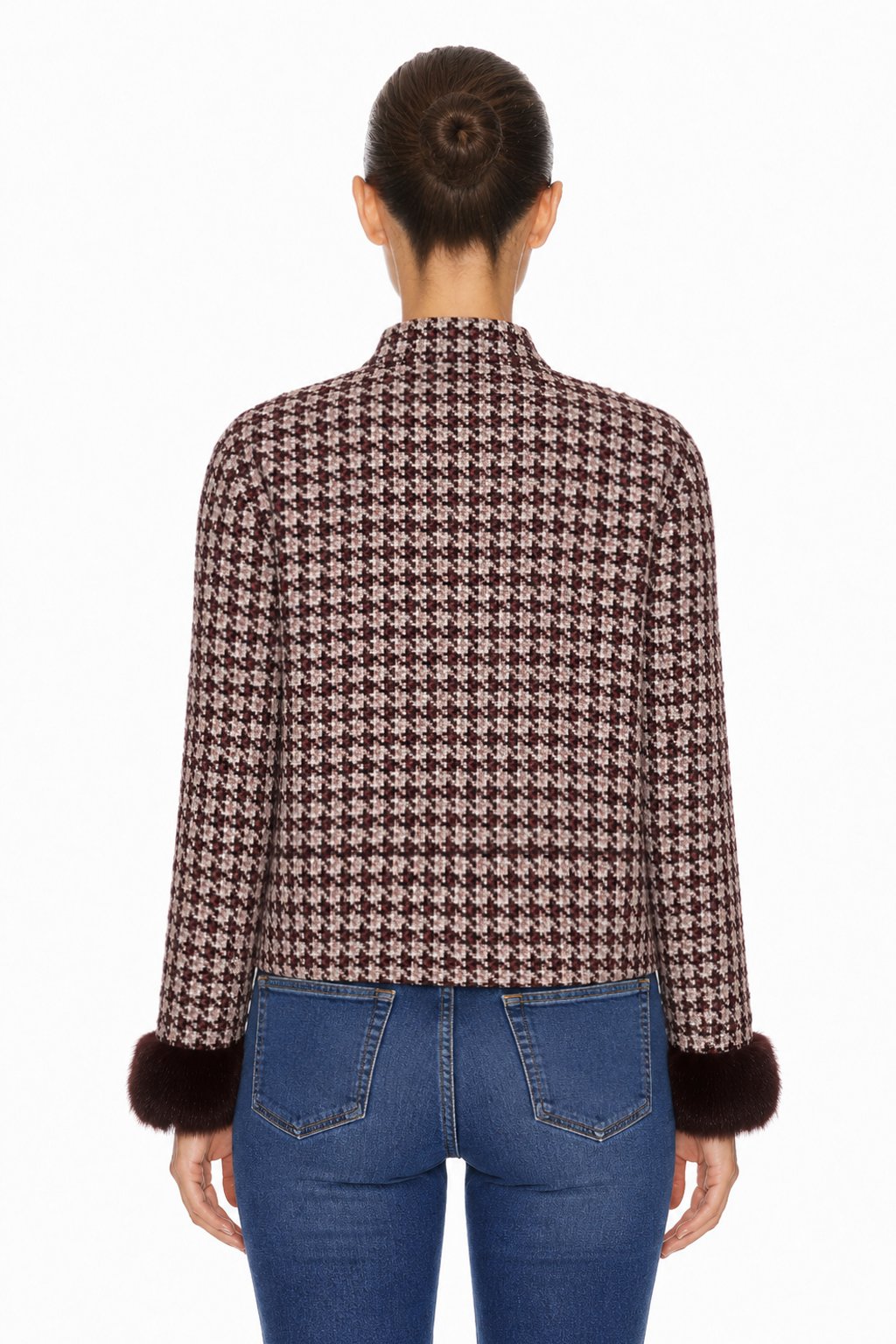 Sunzel Womens Tweed Coat Cropped Plaid Trench Style Short Winter Outerwear with Faux Fur Cuffs Dressy Casual Jacket