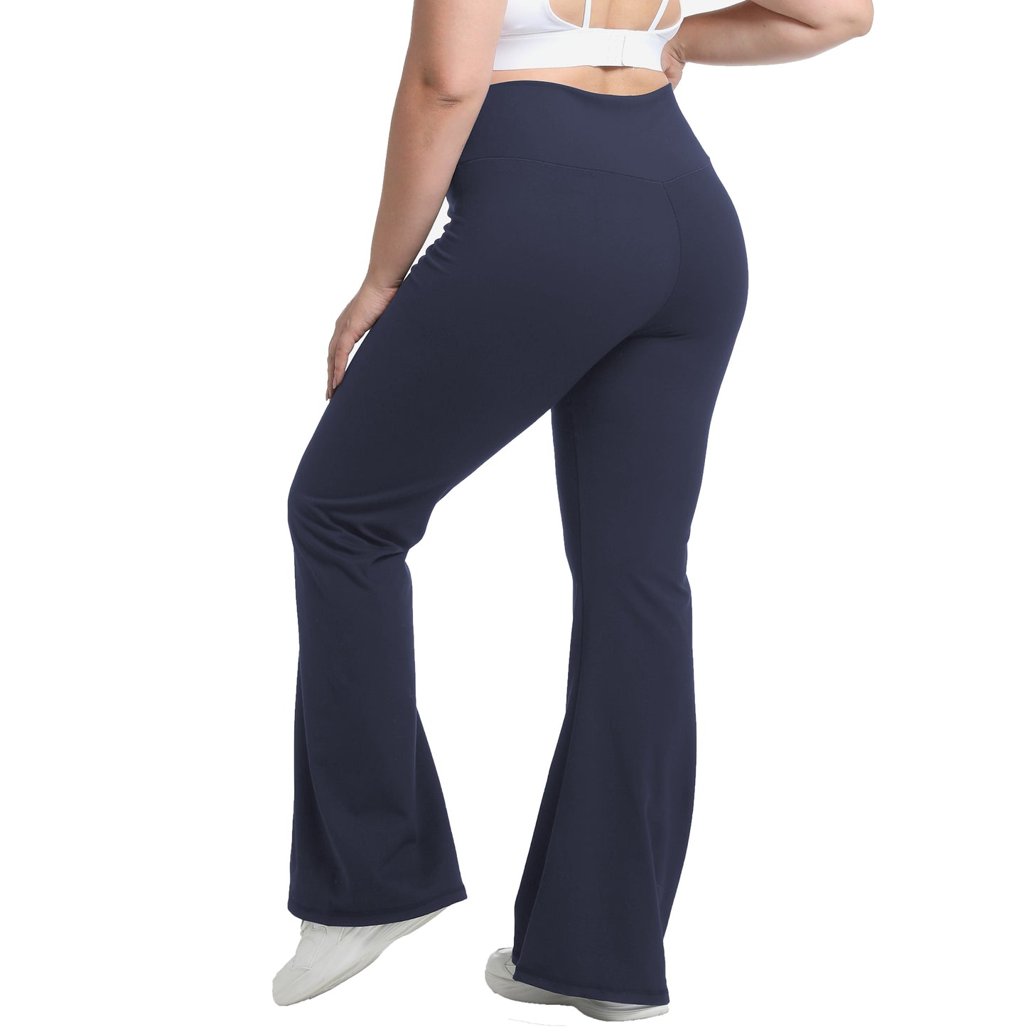 Funidos Plus Size Yoga Flare Pants for Women High V-Waist Tummy Control Pocket Lounge Wide Leg Fitness Athletic Wear