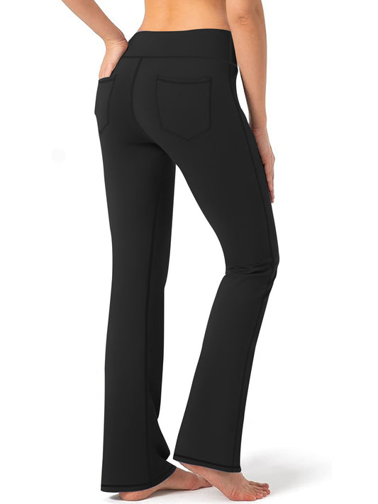 Sunzel High-Waisted Yoga Bootcut Pants with Side Pocket Stretchy Women's Workout Leggings Comfortable Flexible for Gym Running