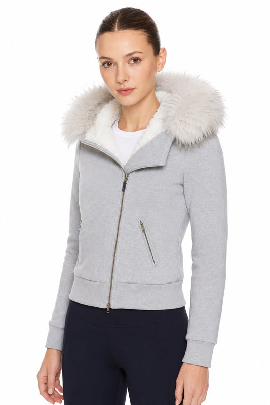 Sunzel Womens Zip Up Hoodie Jacket Faux Fur Hood Trim Cropped Coat, Sherpa Lined Warm Sweatshirt Jacket with Pockets, Fall Winter Casual Outerwear