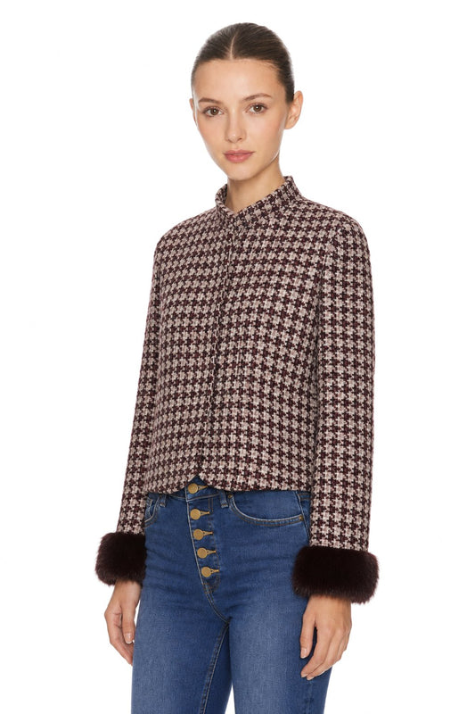 Sunzel Womens Tweed Coat Cropped Plaid Trench Style Short Winter Outerwear with Faux Fur Cuffs Dressy Casual Jacket