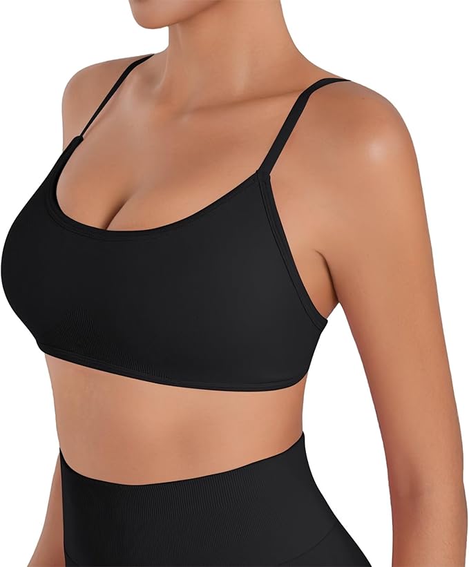 Sunzel Women's Open Back Sports Bra Adjustable Spaghetti Strap Seamless Low Impact Workout Gym Yoga Bra with Removable Pads