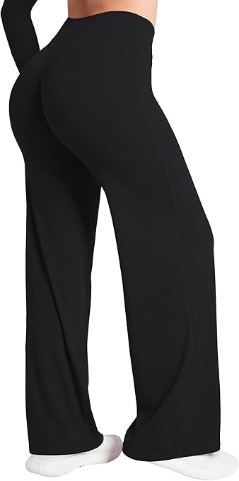 Sunzel Butt Lifting Wide Leg Yoga Pants Women No Front Seam Tummy Control High Waist Booty Gym Workout Straight Leg Bottoms