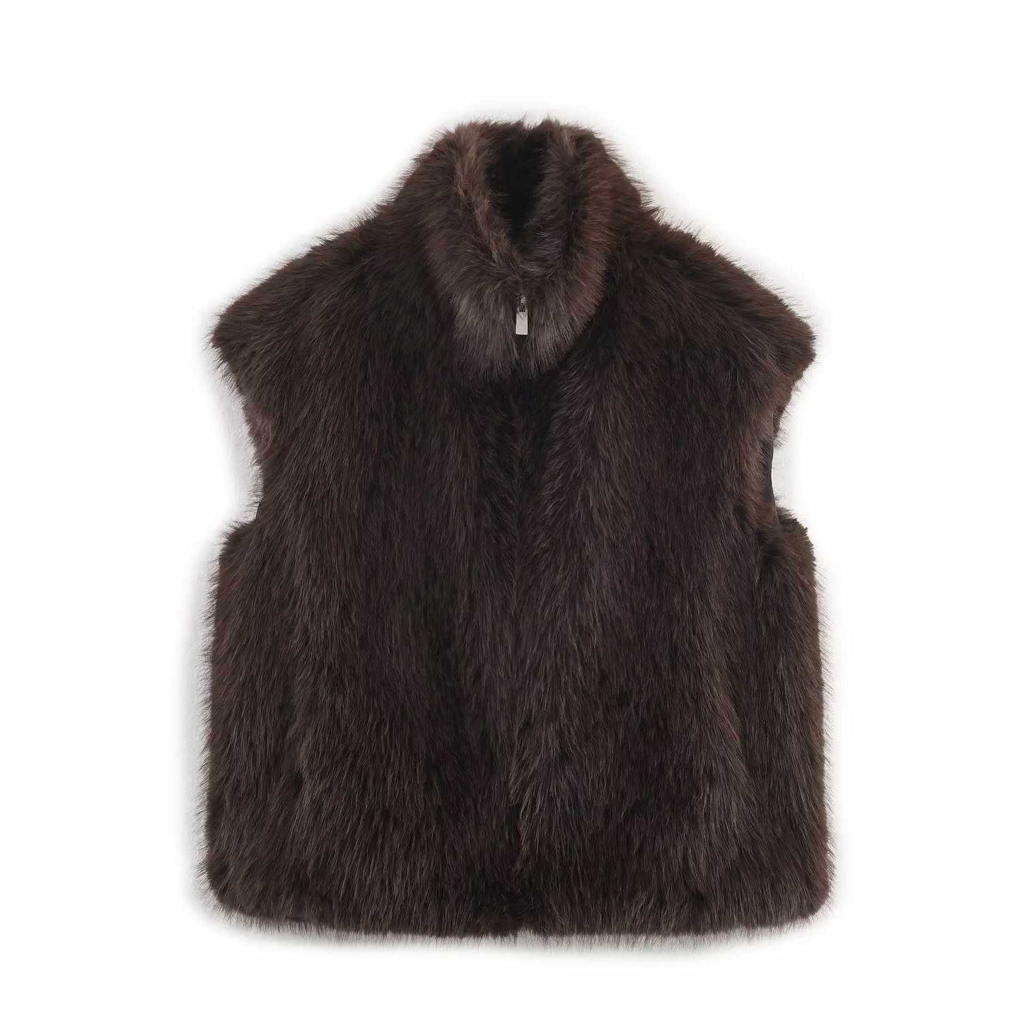 Sunzel Women's Faux Fur Vest, Stand Collar Zip Front Sleeveless Fluffy Plush Long Pile Gilet Outerwear Winter Top
