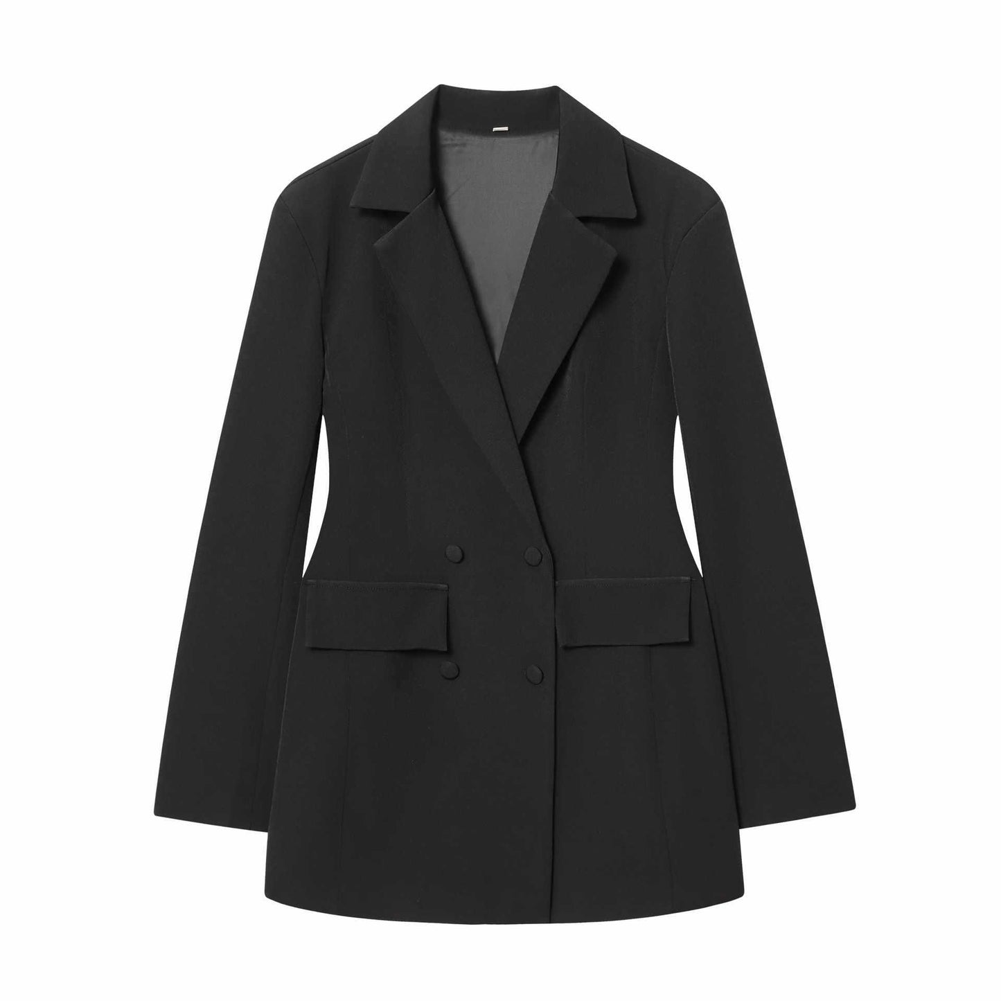 Sunzel Womens Open Front Blazer Dress Coat Smoothing Tulip Waist A-Line Flared Hem Black Casual Outerwear with Pockets Fall