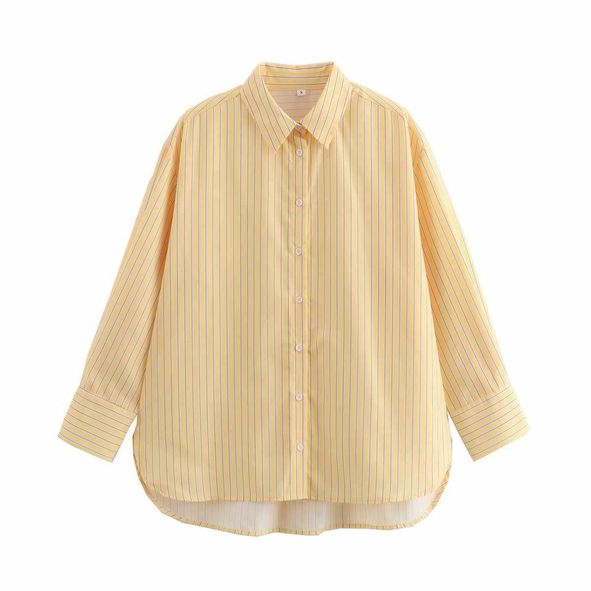 Sunzel Women's Striped Oversized Button Down Shirt, Point Collar Long Sleeve Casual Loose Fit High Low Hem Tunic Top