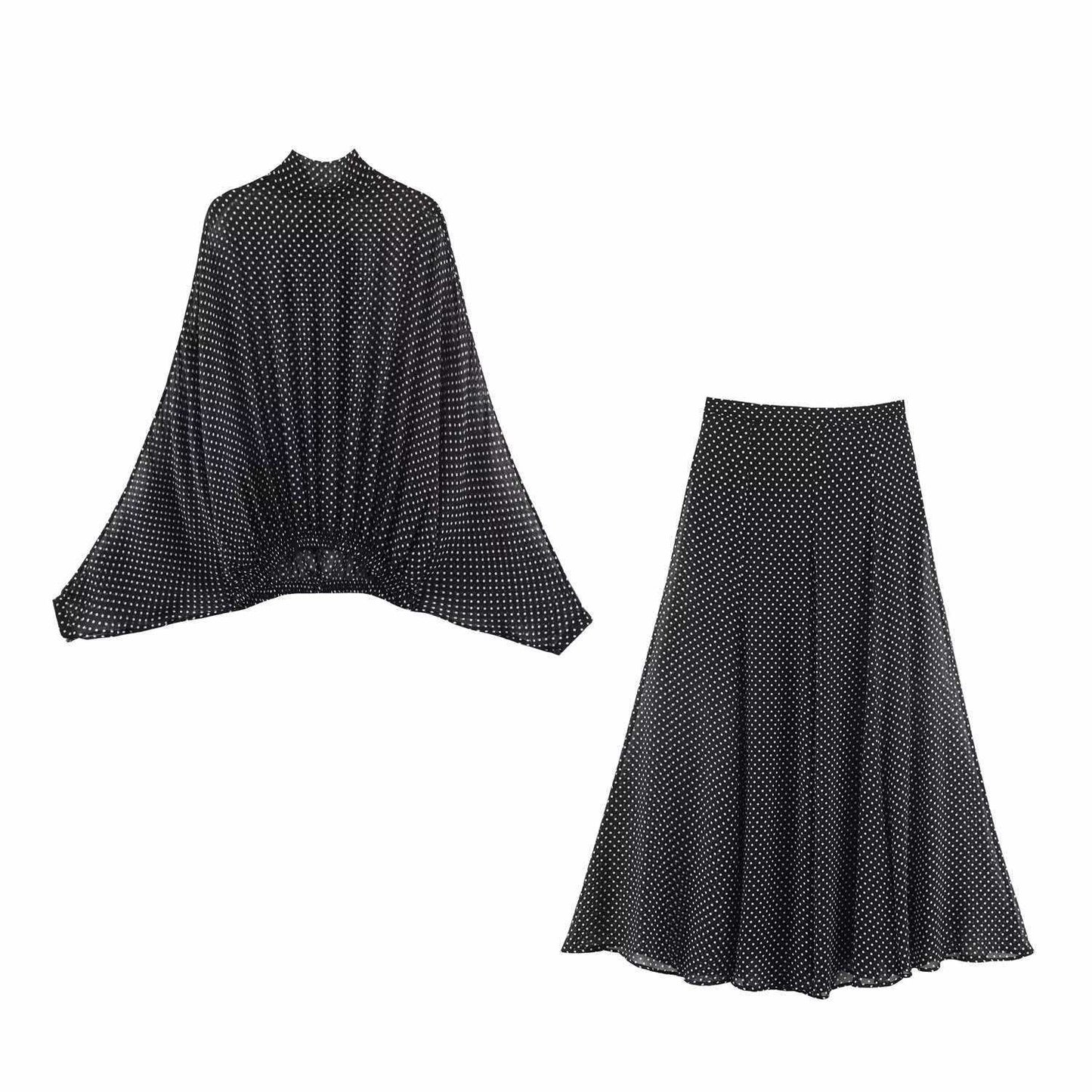 Sunzel Womens Two Piece Skirt Set Polka Dot Bow Blouse Long Skirt Batwing Sleeve Smoothing Spring Summer Outfit with Pockets