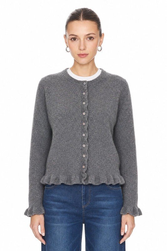 Sunzel Womens Knit Cardigan Round Neck Button Down Sweater, Ruffle Hem Long Sleeve Cropped Casual Fall Winter Layering Top