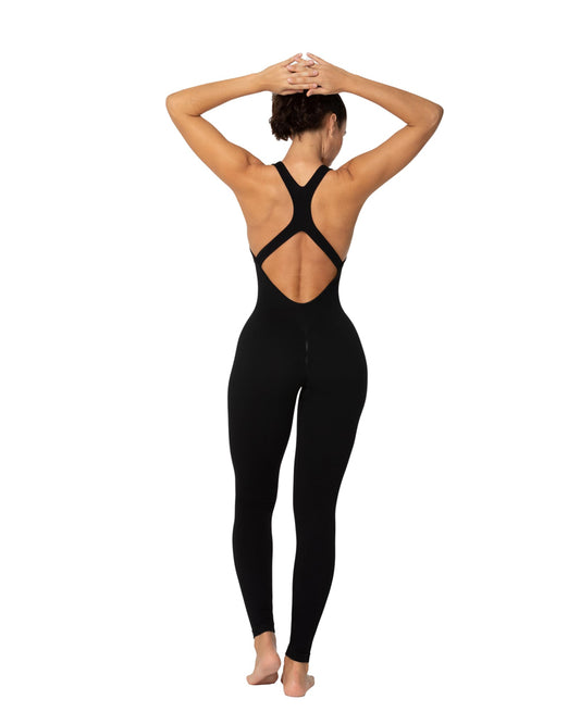 Internally padded racerback sleeveless jumpsuits