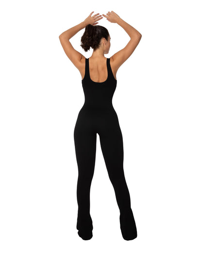 Sleeveless flared leg jumpsuits with built-in padding