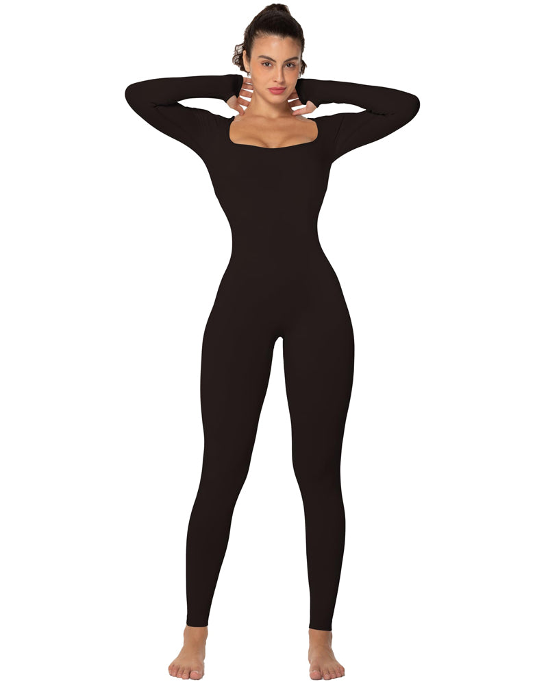 Square neck long sleeve jumpsuits