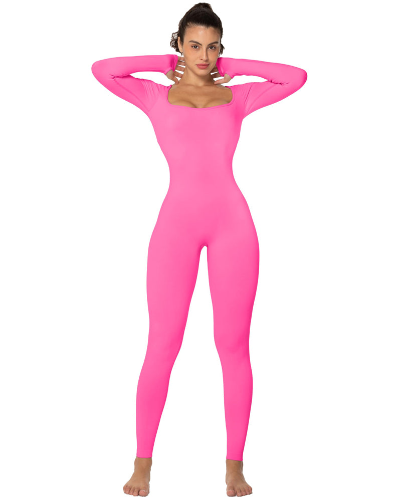 Square neck long sleeve jumpsuits