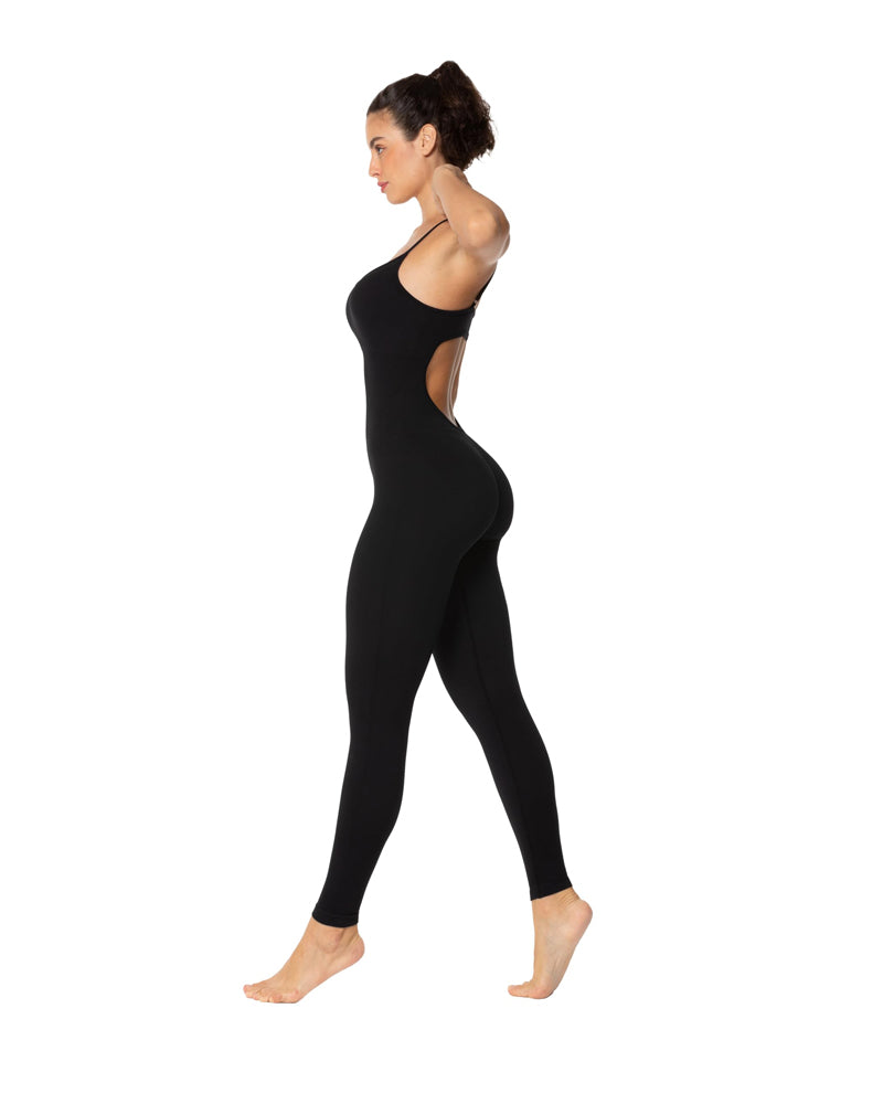 Backless sports jumpsuit with padded bra