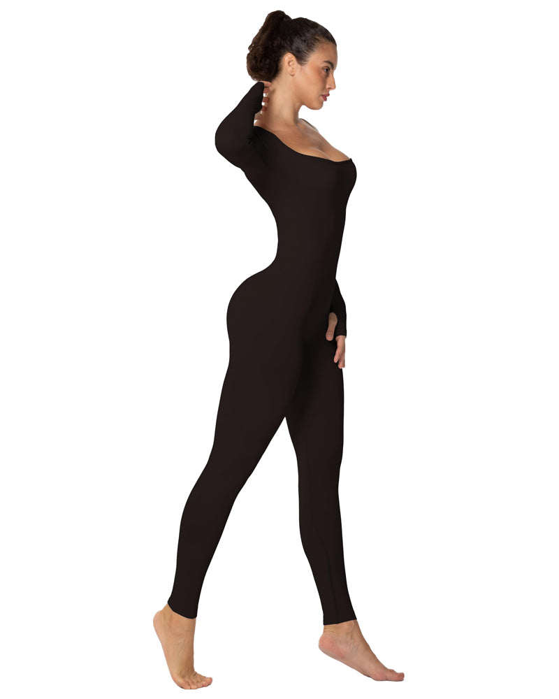 Square neck long sleeve jumpsuits