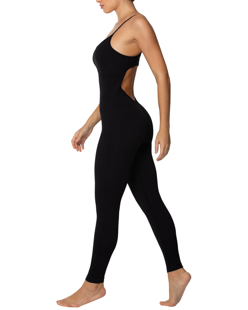 Backless sports jumpsuit with padded bra