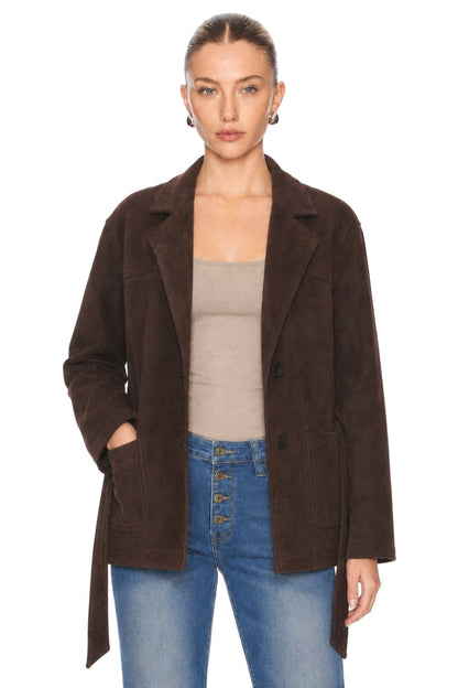 Sunzel Womens Brown Suede Look Short Trench Coat Belted Lapel Button Front Fall Jacket with Pockets