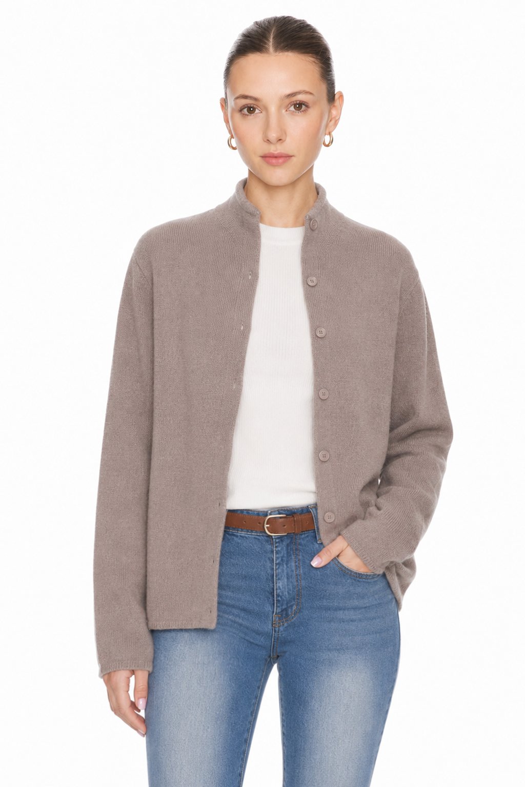 Sunzel Womens Knit Cardigan Mock Neck Button Down Sweater, Long Sleeve Loose Fit Soft Fall Winter Casual Layering Top