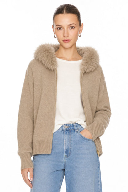 Sunzel WARM STYLISH KNIT COAT FOR WOMEN Faux Fur Collar Long Sleeve Zipper Cardigan Breathable Like Cotton Wrinkle-Resistant Perfect for Fall Winter Layering