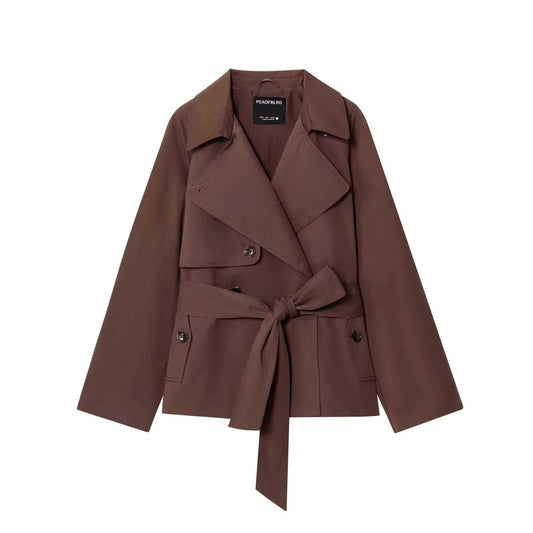 Sunzel Womens Short Trench Coat Belted Double Breasted Wide Lapel Slim Waist Casual Outerwear with Flap Pockets Brown Fall