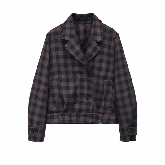 Sunzel Womens Cropped Plaid Coat Double Breasted Blazer Style Short Relaxed Wool-Like Jacket with Pockets for Fall Winter
