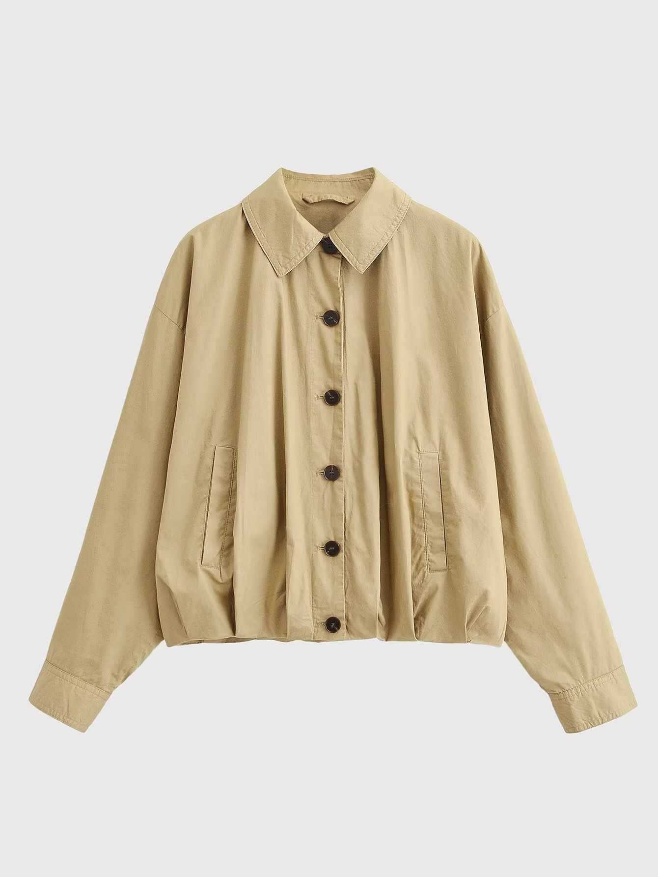 Sunzel Womens Khaki Button Coat Collared Short Fall Outerwear Long Sleeve Casual Dress Coat with Side Pockets