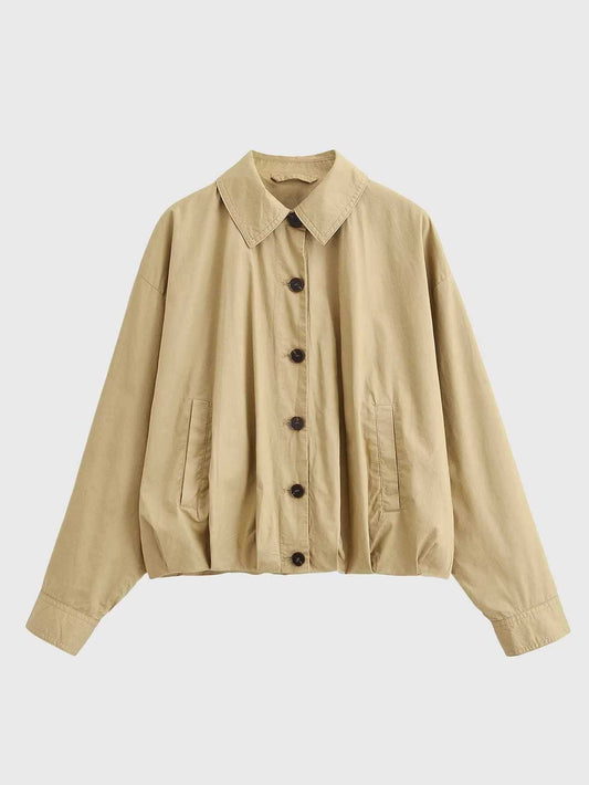 Sunzel Womens Khaki Button Coat Collared Short Fall Outerwear Long Sleeve Casual Dress Coat with Side Pockets