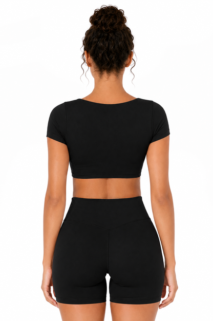 Sunzel Womens Short Sleeve Crop Top with Built in Bra Athletic Yoga T Shirt Casual Fitted Workout Gym Active Tee with Padding