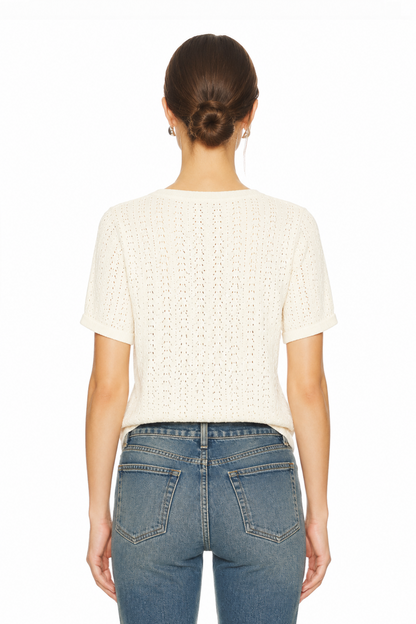 Sunzel Womens Short Sleeve Knit Cardigan Openwork Button Down Summer Sweater Top Lightweight V Neck