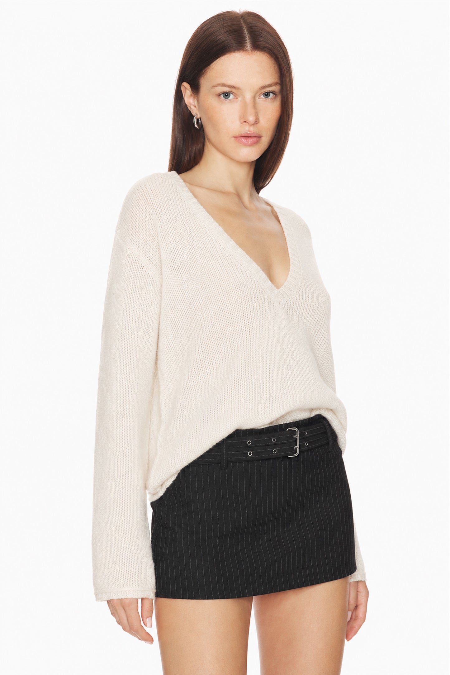 Sunzel Womens V Neck Knit Pullover Sweater Long Sleeve Loose Fit Lightweight Fall Winter Casual Top