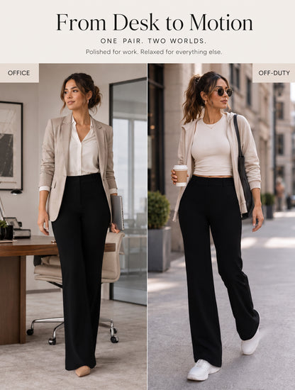 Sunzel Womens Stretch Wide Leg Dress Pants Hidden Butt Scrunch Work Trouser