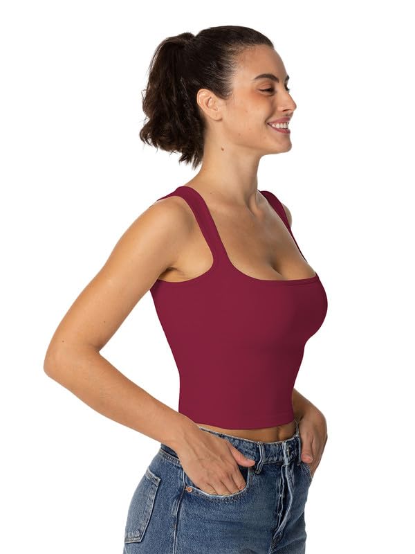 Sunzel Women's Sexy Sleeveless Crop Top Seamless Wide Square Neck Going Out Tops Summer Trendy Workout Yoga Casual Tank Top