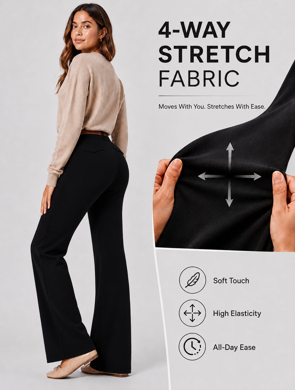 Sunzel Womens Stretch Wide Leg Dress Pants Hidden Butt Scrunch Work Trouser
