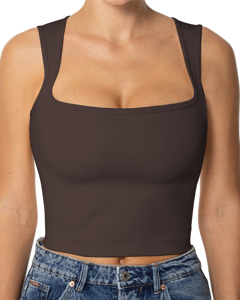 Sunzel Women's Sexy Sleeveless Crop Top Seamless Wide Square Neck Going Out Tops Summer Trendy Workout Yoga Casual Tank Top