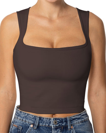 Sunzel Women's Sexy Sleeveless Crop Top Seamless Wide Square Neck Going Out Tops Summer Trendy Workout Yoga Casual Tank Top