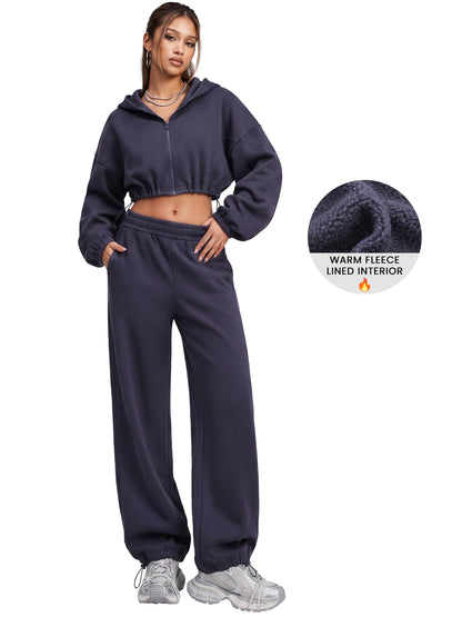 Sunzel Women's Two Piece Sweat Set Cropped Zip-Up Hoodie and Wide-Leg Pants