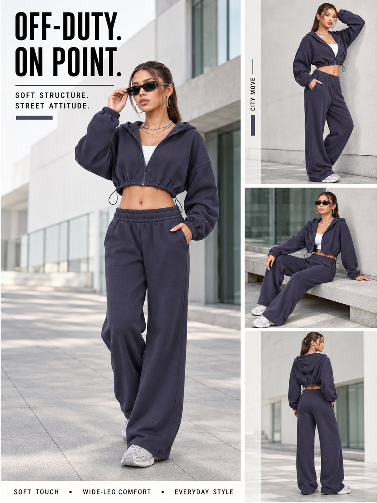 Sunzel Women's Two Piece Sweat Set Cropped Zip-Up Hoodie and Wide-Leg Pants