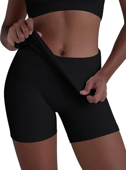 Sunzel Fold Over Biker Shorts Women High Waisted No Front Seam Tummy Control Compression Workout Athletic Gym Yoga Shorts