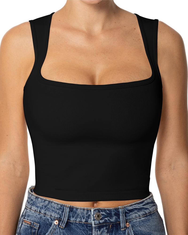 Sunzel Women's Sexy Sleeveless Crop Top Seamless Wide Square Neck Going Out Tops Summer Trendy Workout Yoga Casual Tank Top