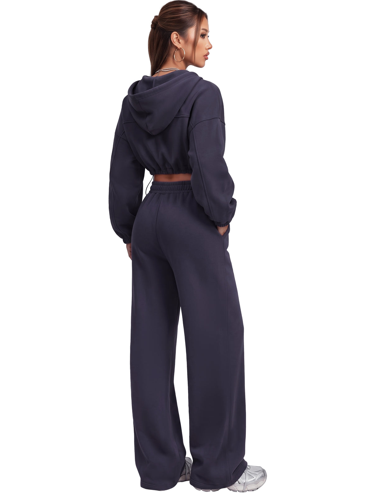 Sunzel Women's Two Piece Sweat Set Cropped Zip-Up Hoodie and Wide-Leg Pants